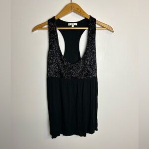 Vintage Y2K Size M Beaded Neck Black Sleeveless Women's Top Casual Comfortable